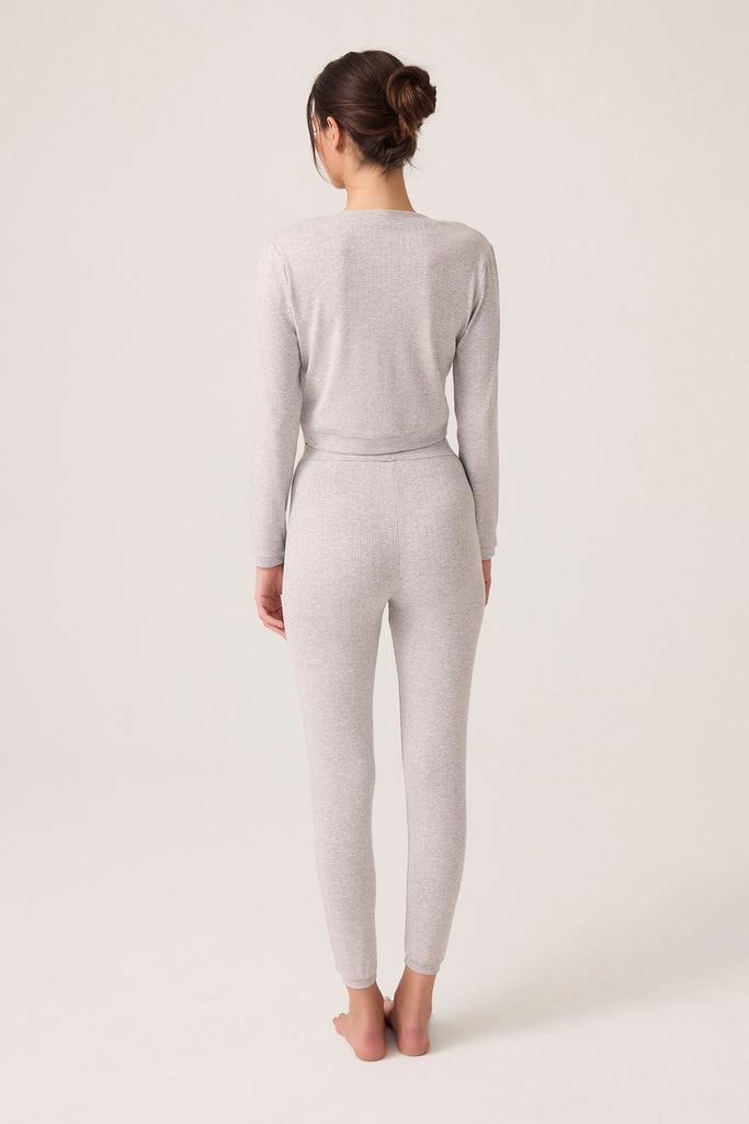 Petek Dokulu Düğmeli Pijama Takımı Pointelle PJ Gri