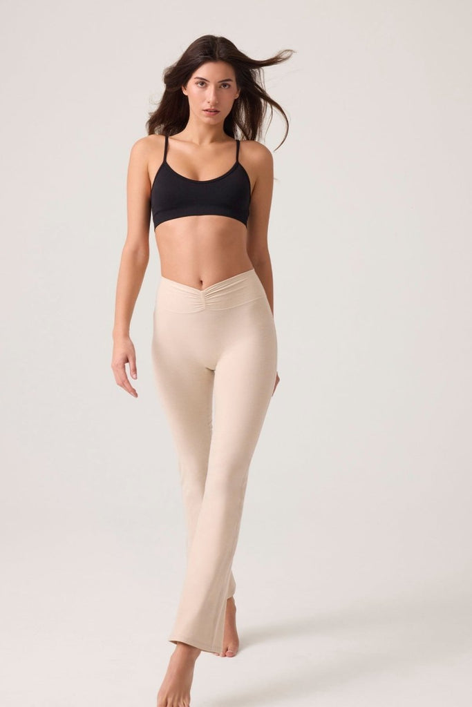 Bel Detaylı İspanyol Paça Pantolon Ruched & Flared Bej - Los Ojos