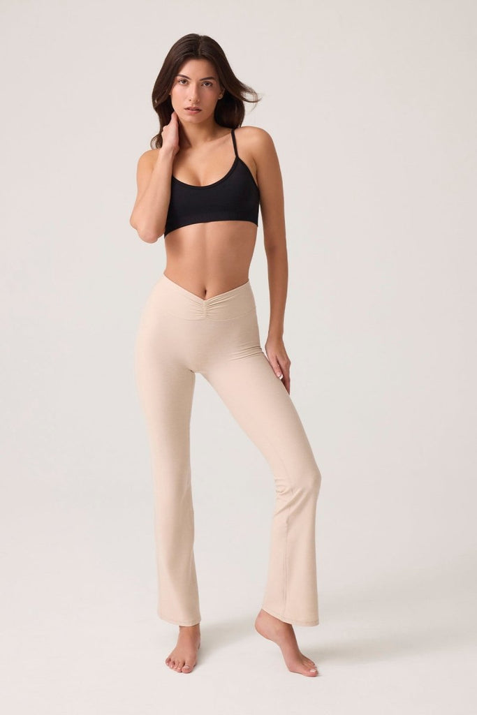 Bel Detaylı İspanyol Paça Pantolon Ruched & Flared Bej - Los Ojos