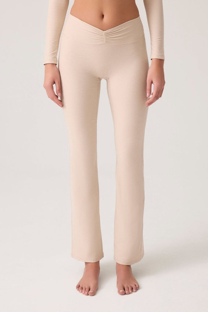 Bel Detaylı İspanyol Paça Pantolon Ruched & Flared Bej - Los Ojos