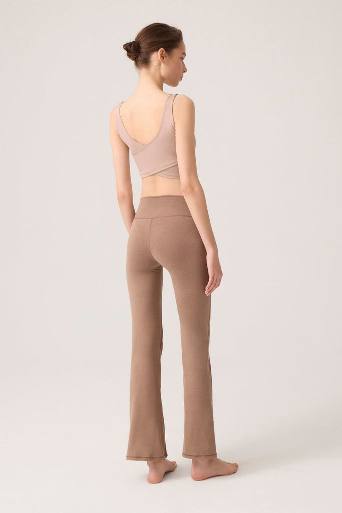 Bel Detaylı İspanyol Paça Pantolon Ruched & Flared Mocha Kahve - Los Ojos