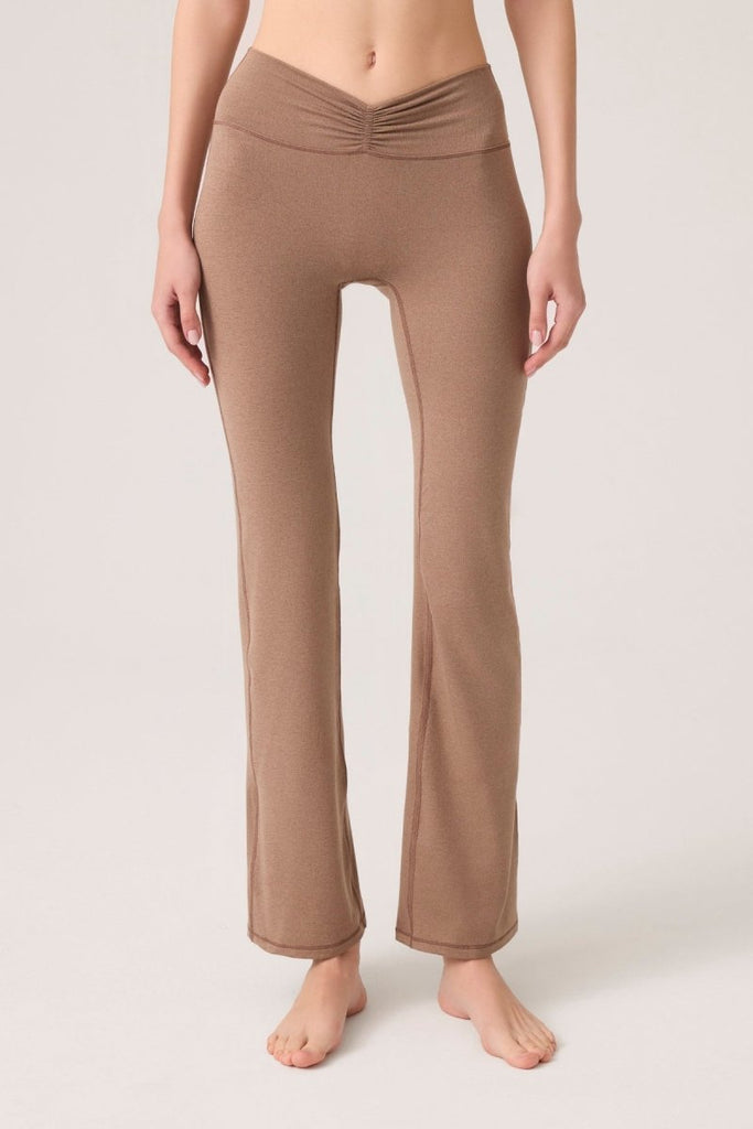 Bel Detaylı İspanyol Paça Pantolon Ruched & Flared Mocha Kahve - Los Ojos