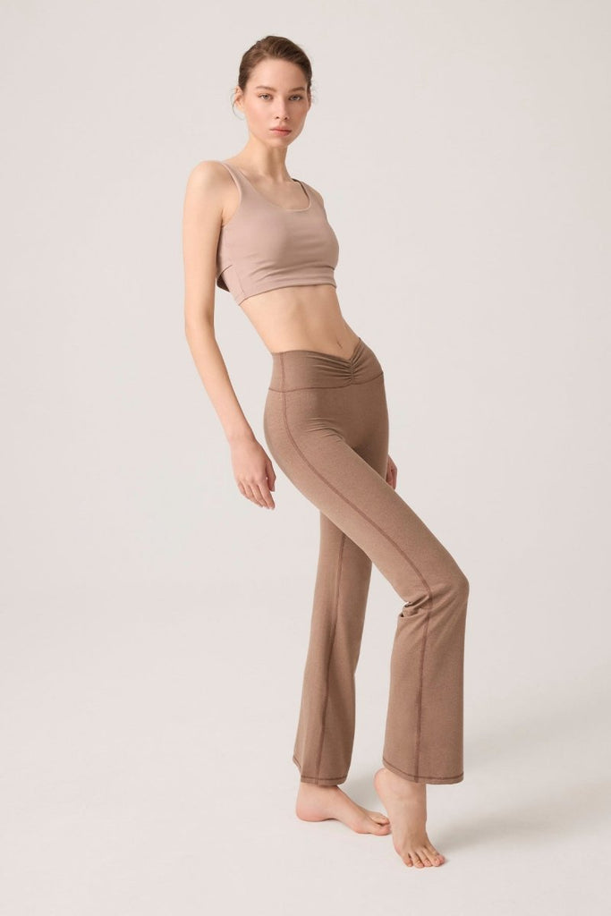 Bel Detaylı İspanyol Paça Pantolon Ruched & Flared Mocha Kahve - Los Ojos