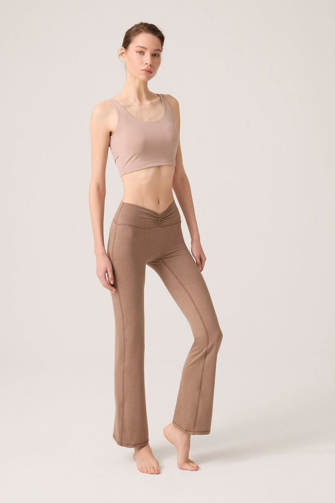 Bel Detaylı İspanyol Paça Pantolon Ruched & Flared Mocha Kahve - Los Ojos