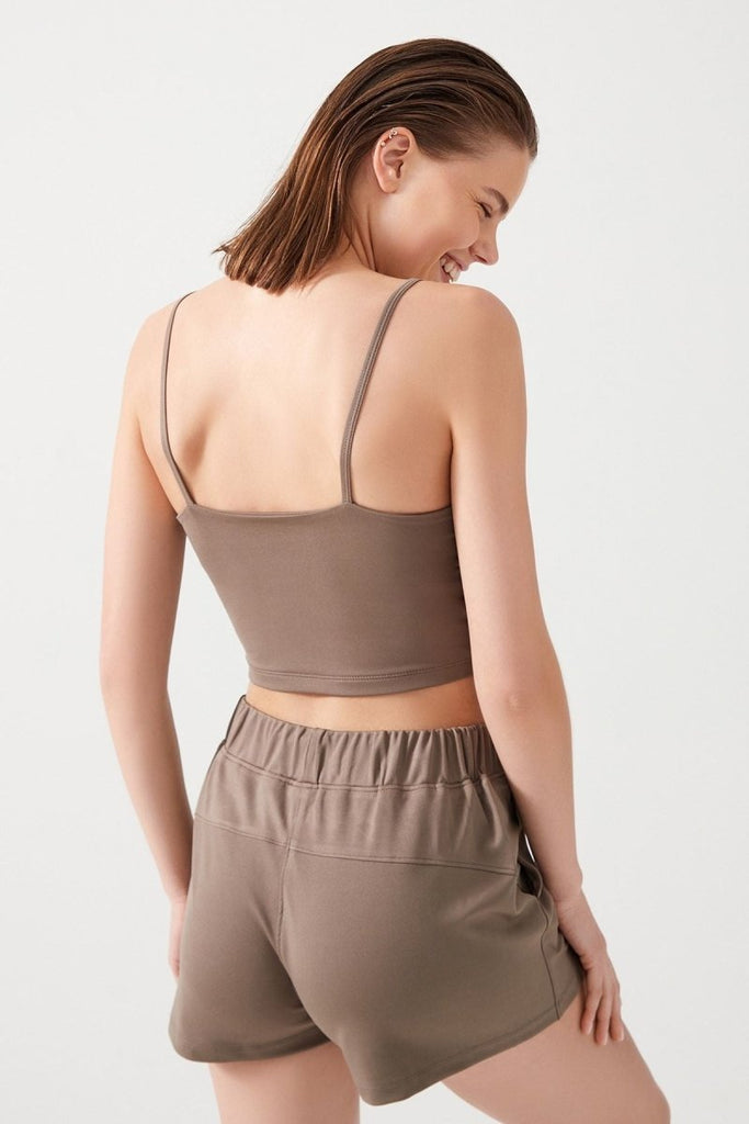 Cepli Beli Lastikli Basic Fit Spor Şort Haki - Los Ojos