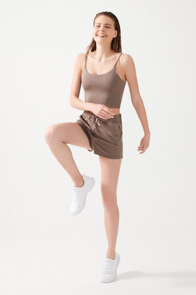Cepli Beli Lastikli Basic Fit Spor Şort Haki - Los Ojos