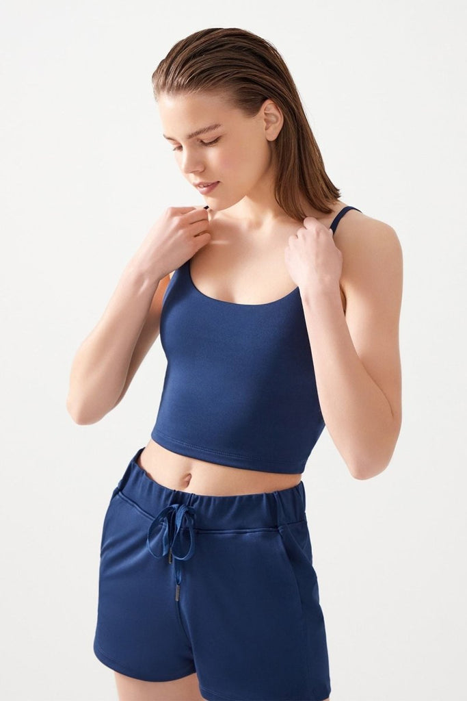 Cepli Beli Lastikli Basic Fit Spor Şort Lacivert - Los Ojos