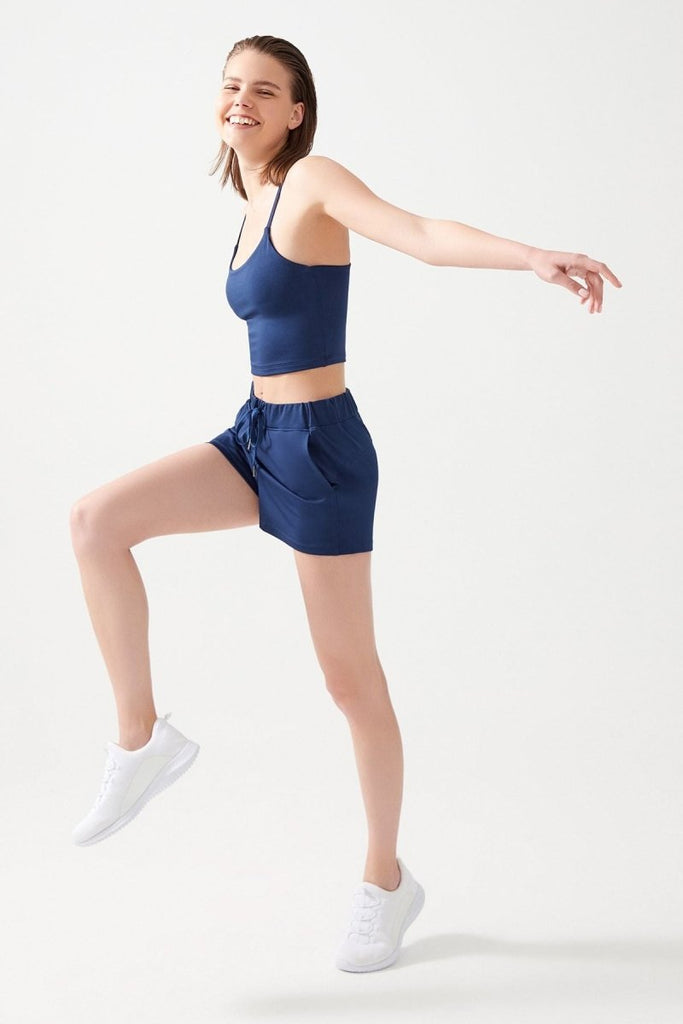 Cepli Beli Lastikli Basic Fit Spor Şort Lacivert - Los Ojos