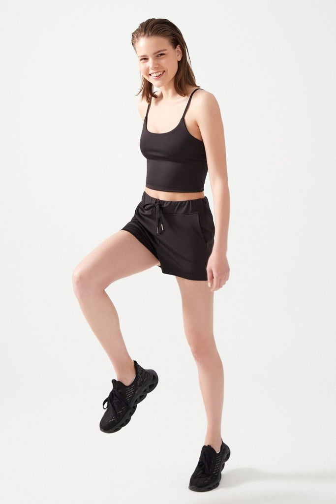 Cepli Beli Lastikli Basic Fit Spor Şort Siyah - Los Ojos