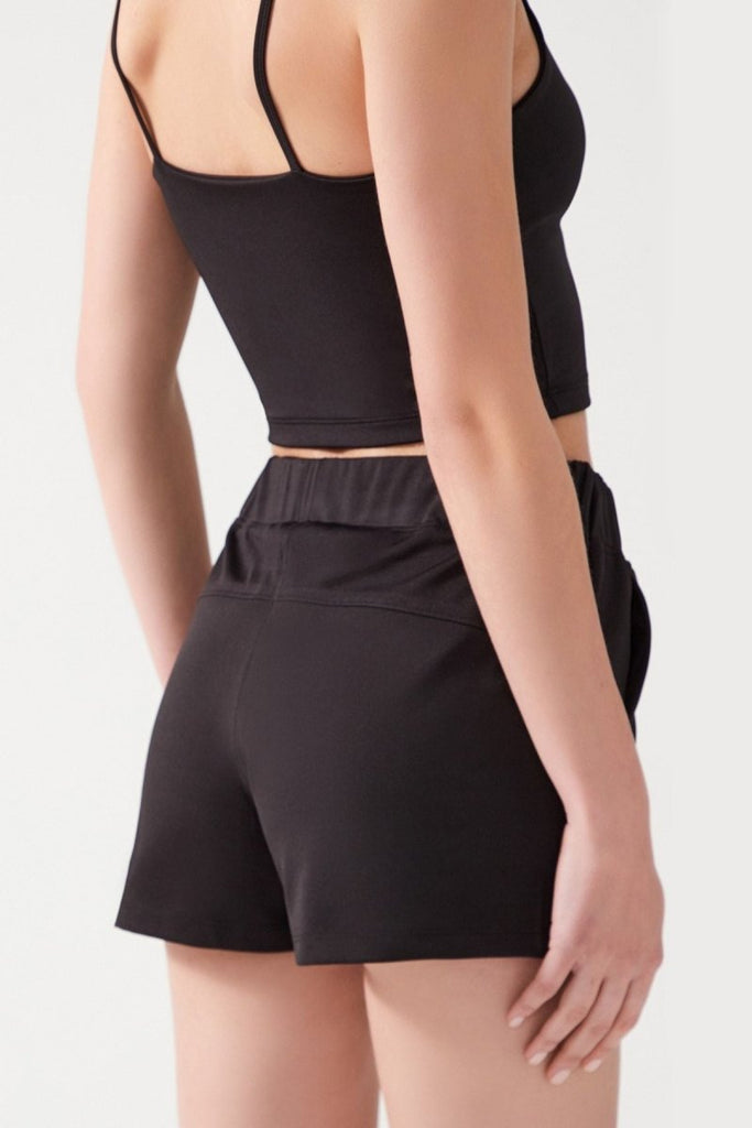 Cepli Beli Lastikli Basic Fit Spor Şort Siyah - Los Ojos