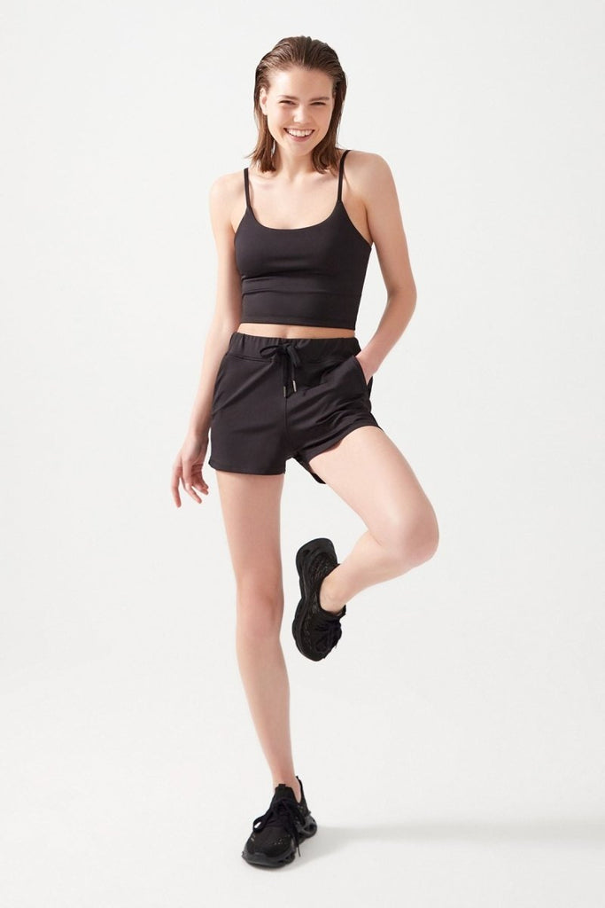 Cepli Beli Lastikli Basic Fit Spor Şort Siyah - Los Ojos