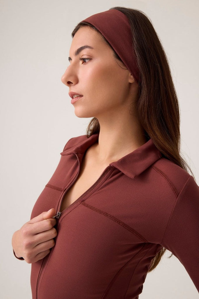 Fermuarlı Spor Ceket Collared Bordo - Los Ojos