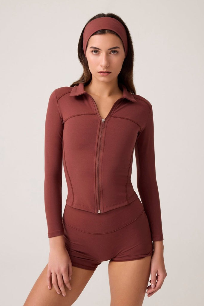 Fermuarlı Spor Ceket Collared Bordo - Los Ojos