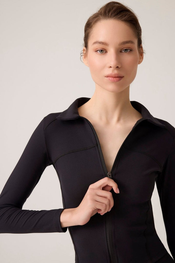 Fermuarlı Spor Ceket Collared Siyah - Los Ojos