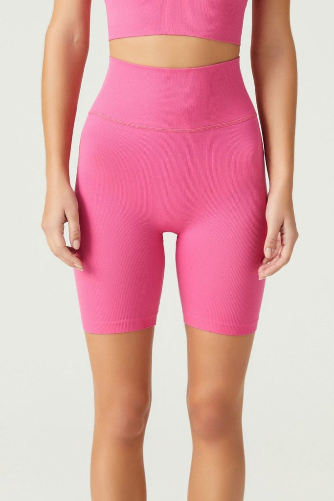 Fitilli Seamless Yüksek Bel Biker Tayt (Los Ojos x Melodi) Pembe - Los Ojos