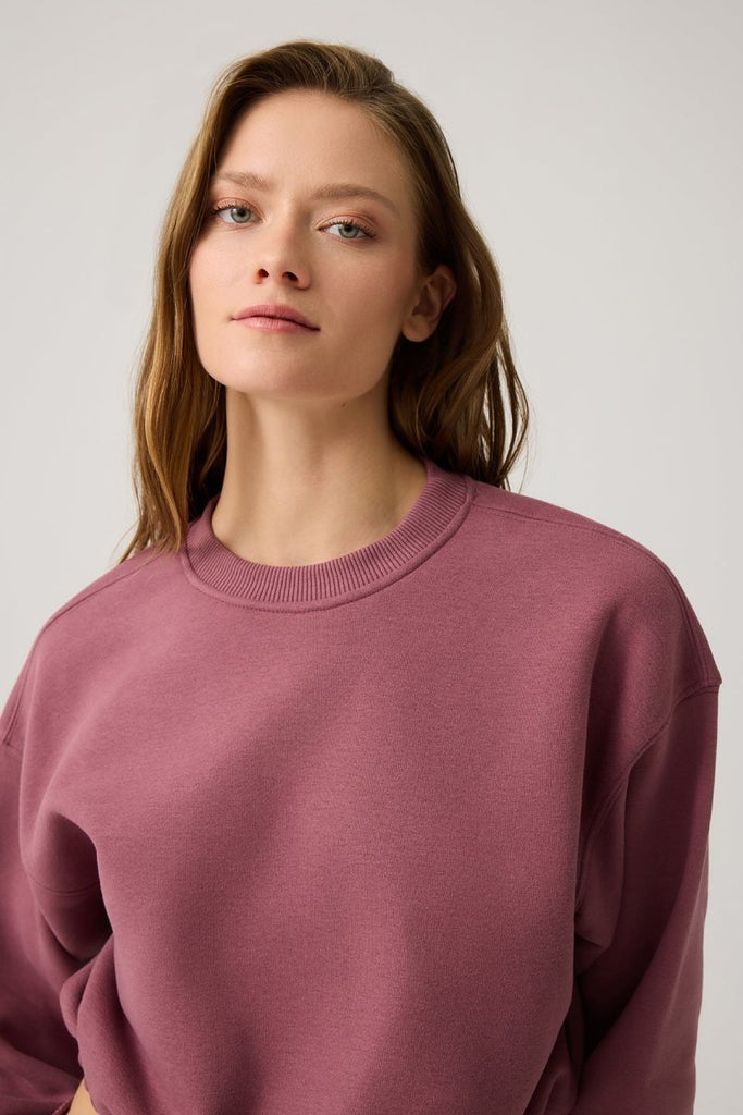 Geniş Kalıp Beli Büzgülü Crop Sweatshirt Cropped Pullover Bordo - Los Ojos