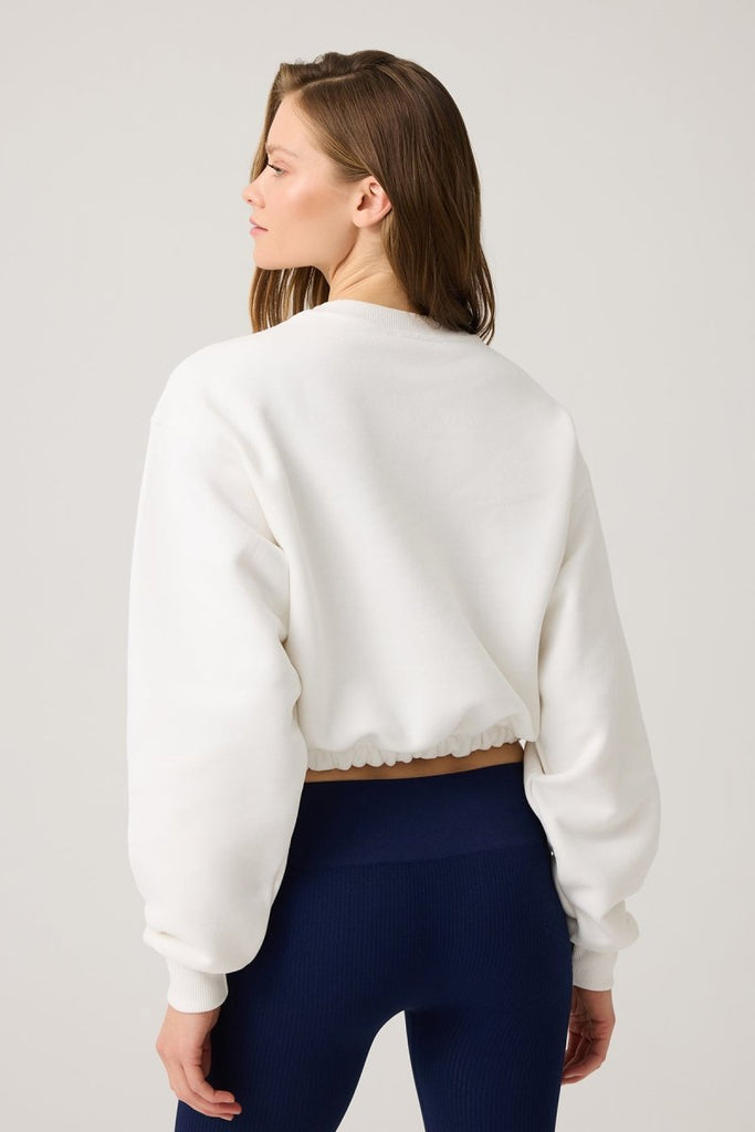 Geniş Kalıp Beli Büzgülü Crop Sweatshirt Cropped Pullover Ekru - Los Ojos