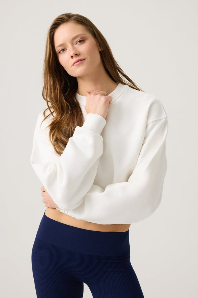 Geniş Kalıp Beli Büzgülü Crop Sweatshirt Cropped Pullover Ekru - Los Ojos