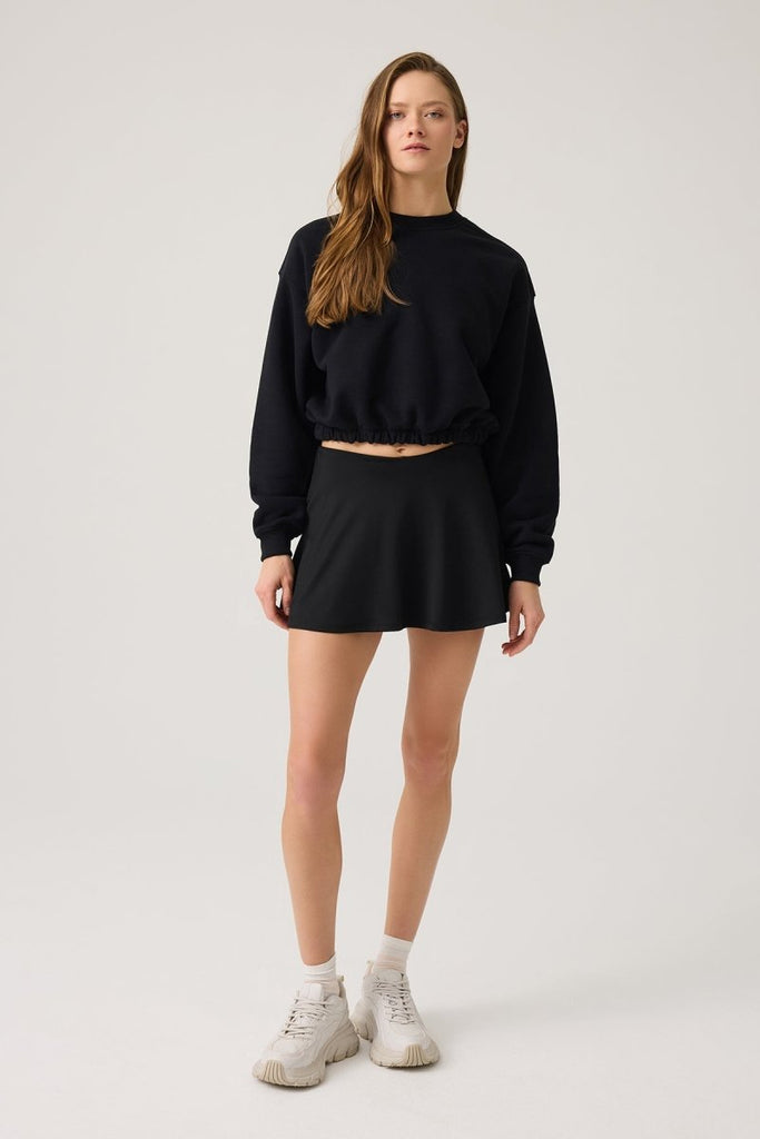 Geniş Kalıp Beli Büzgülü Crop Sweatshirt Cropped Pullover Siyah - Los Ojos