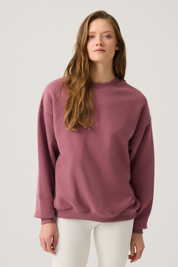 Geniş Kalıp Bisiklet Yaka Sweatshirt Crew Neck Bordo - Los Ojos