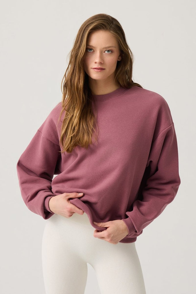 Geniş Kalıp Bisiklet Yaka Sweatshirt Crew Neck Bordo - Los Ojos