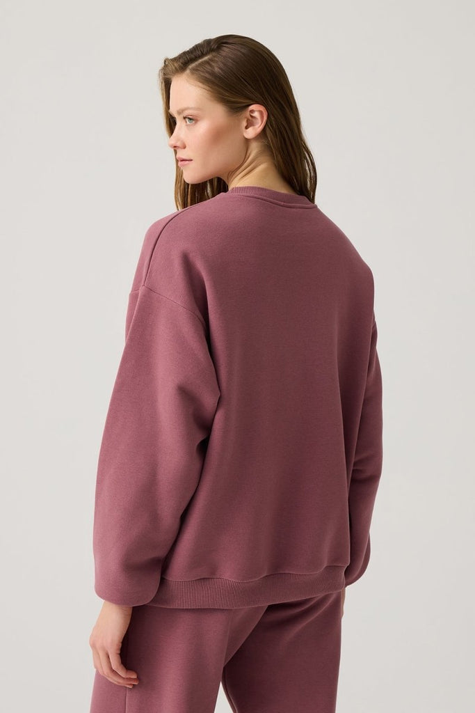 Geniş Kalıp Bisiklet Yaka Sweatshirt Crew Neck Bordo - Los Ojos