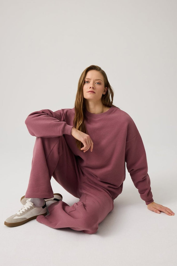 Geniş Kalıp Bisiklet Yaka Sweatshirt Crew Neck Bordo - Los Ojos