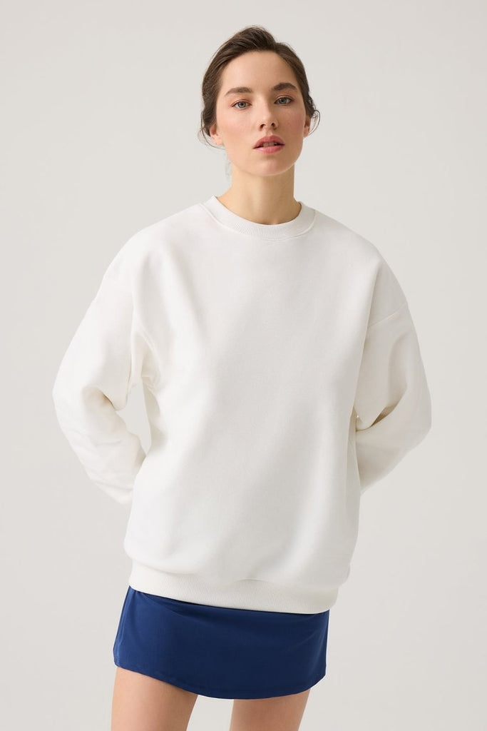 Geniş Kalıp Bisiklet Yaka Sweatshirt Crew Neck Ekru - Los Ojos