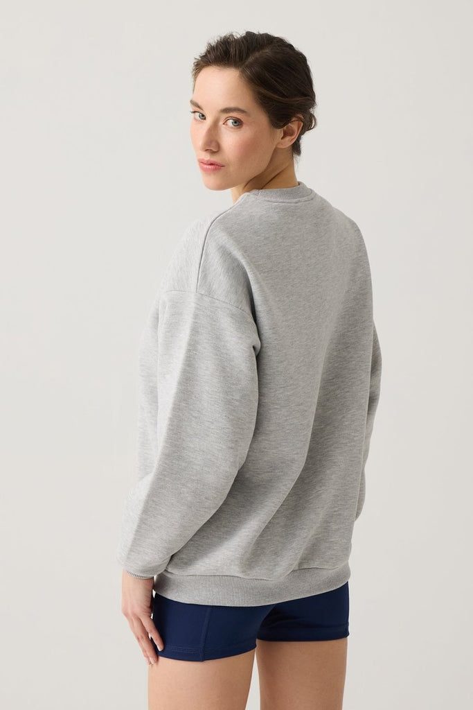 Geniş Kalıp Bisiklet Yaka Sweatshirt Crew Neck Gri Melanj - Los Ojos