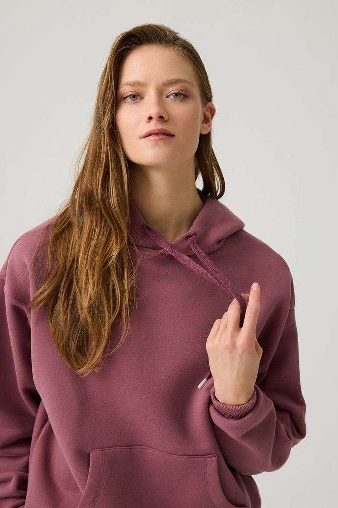 Geniş Kalıp Kapüşonlu Sweatshirt Hooded Sweat Bordo - Los Ojos