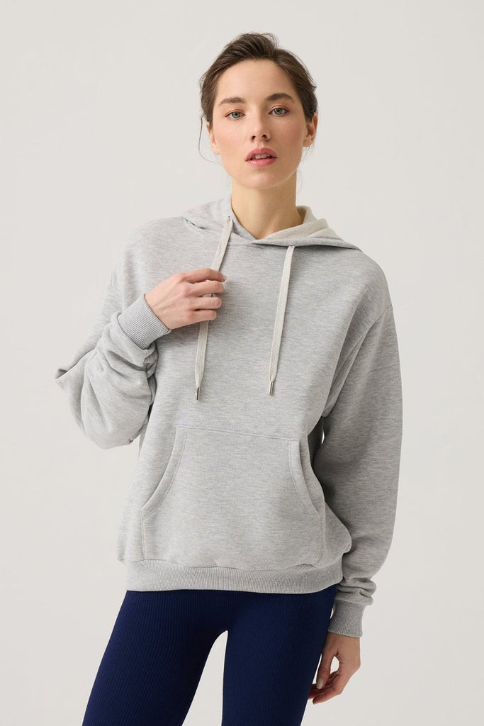 Geniş Kalıp Kapüşonlu Sweatshirt Hooded Sweat Gri Melanj - Los Ojos