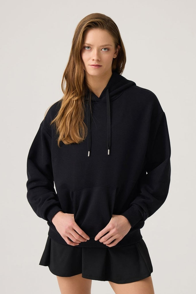 Geniş Kalıp Kapüşonlu Sweatshirt Hooded Sweat Siyah - Los Ojos