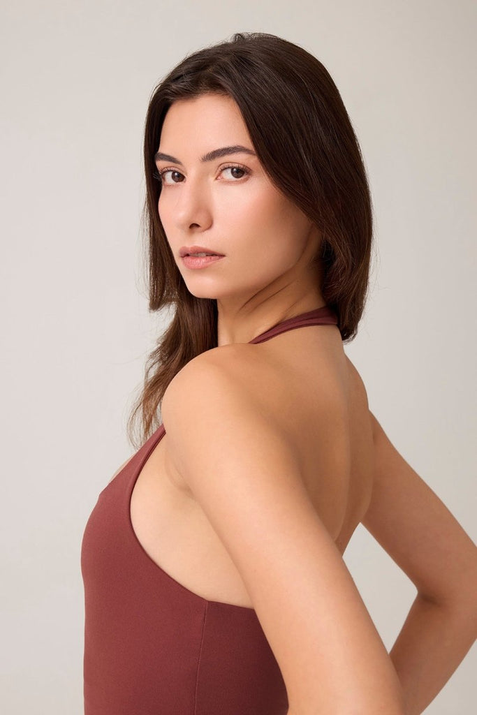 Halter Yaka Top Halter Tank Bordo - Los Ojos