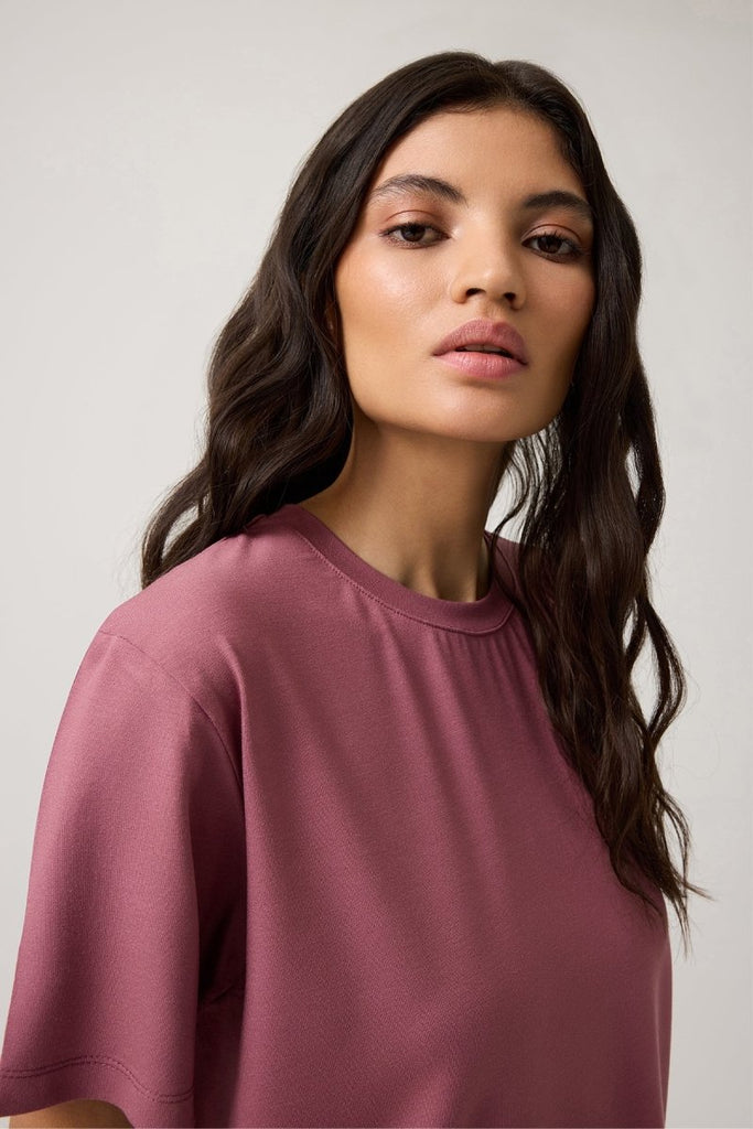 LOS OJOS x Melodi Oversize Geniş Kalıp Tişört Boyfriend T-Shirt Bordo - Los Ojos