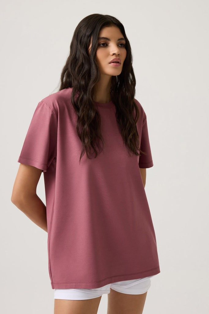 LOS OJOS x Melodi Oversize Geniş Kalıp Tişört Boyfriend T-Shirt Bordo - Los Ojos