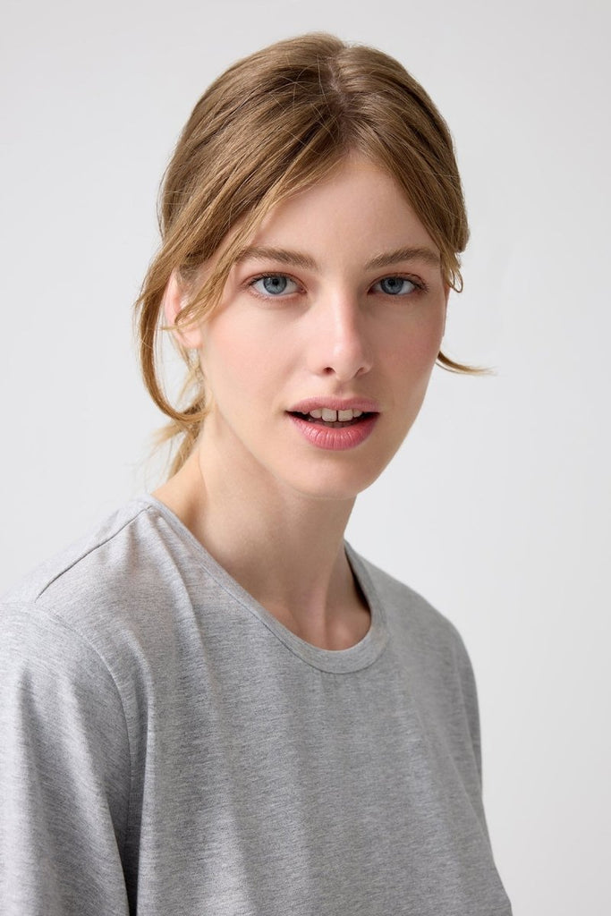 LOS OJOS x Melodi Oversize Geniş Kalıp Tişört Boyfriend T-Shirt Gri Melanj - Los Ojos