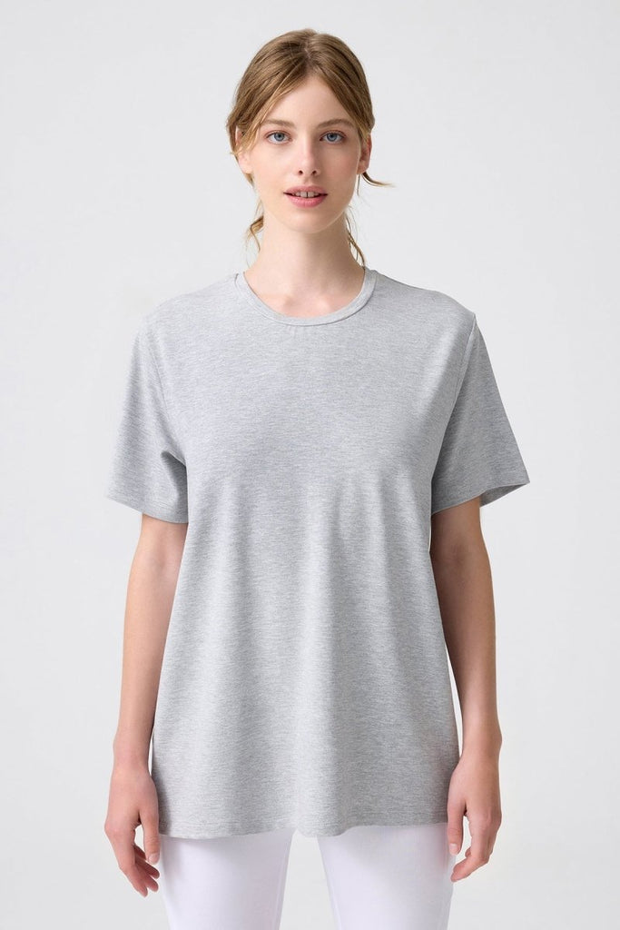 LOS OJOS x Melodi Oversize Geniş Kalıp Tişört Boyfriend T-Shirt Gri Melanj - Los Ojos