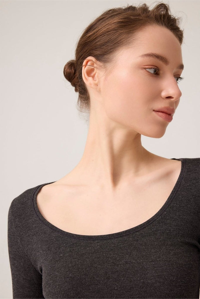 Modal Kumaşlı Uzun Kollu Şortlu Pijama Takımı Ribbed PJ Antrasit - Los Ojos