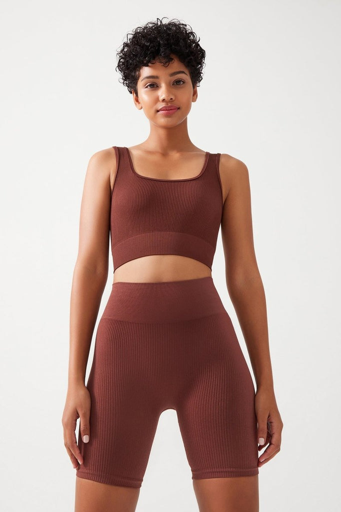 Askılı Fitilli Kare Yaka Crop Top Büstiyer Kahverengi - Los Ojos