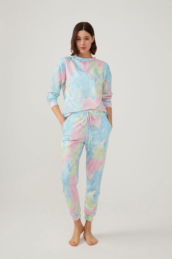 Batik Desenli Uzun Pijama Takımı Çok Renkli - Los Ojos