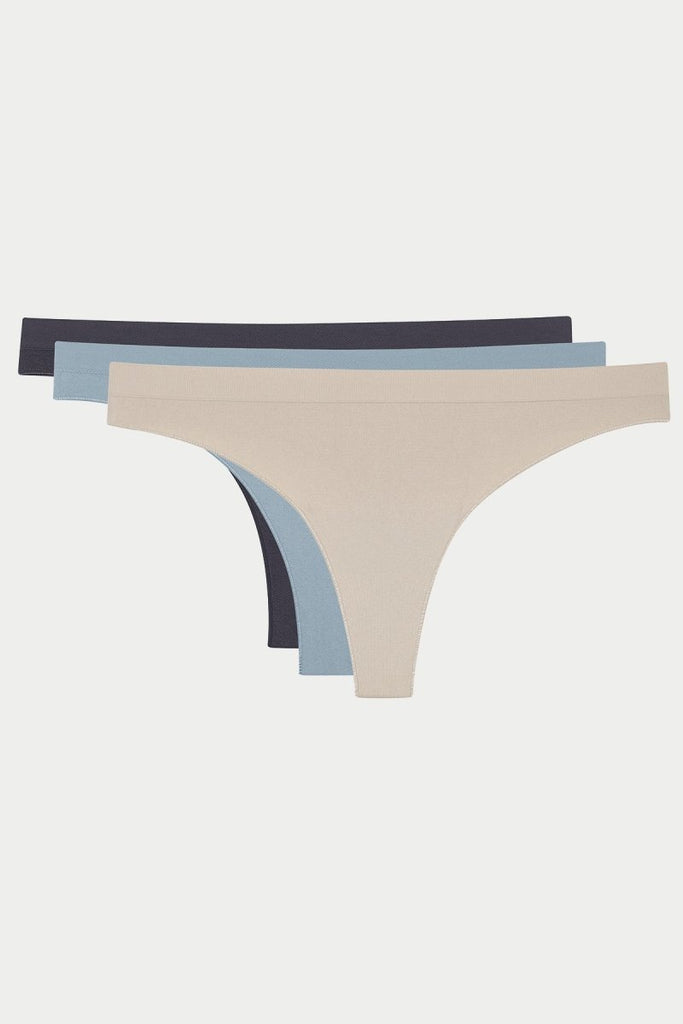 Fitilli Seamless Brezilya Modeli Külot - 3'lü Paket Antrasit-Mavi-Ten - Los Ojos