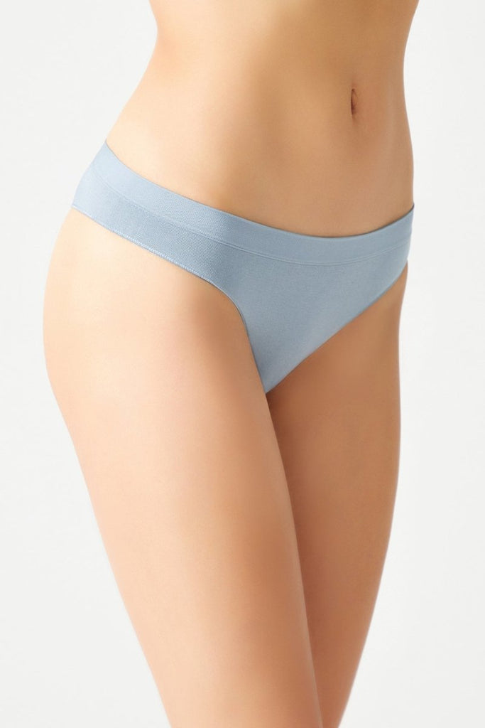 Fitilli Seamless Brezilya Modeli Külot - 3'lü Paket Antrasit-Mavi-Ten - Los Ojos