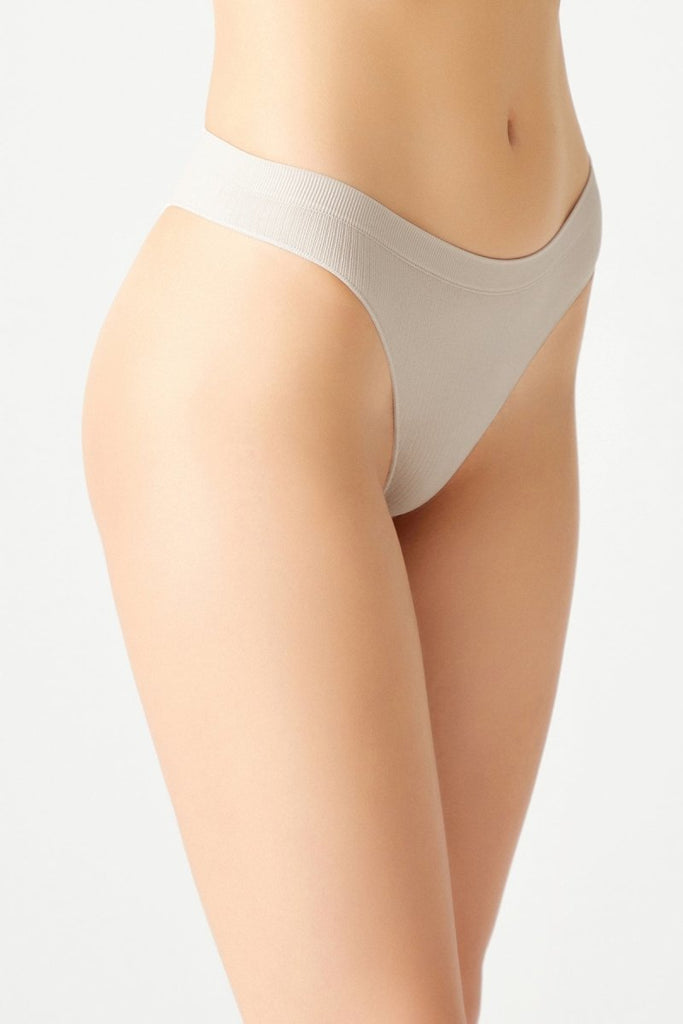 Fitilli Seamless Brezilya Modeli Külot - 3'lü Paket Fitilli Antrasit-Mavi-Ten - Los Ojos