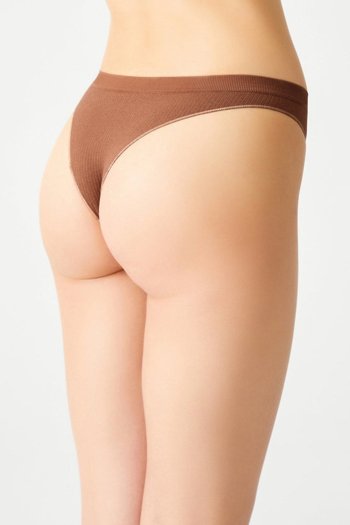 Fitilli Seamless Brezilya Modeli Külot - 3'lü Paket Fitilli Mor-Bej-Kahverengi - Los Ojos