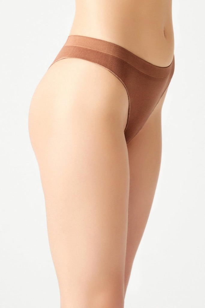 Fitilli Seamless Brezilya Modeli Külot - 3'lü Paket Mor-Bej-Kahverengi - Los Ojos