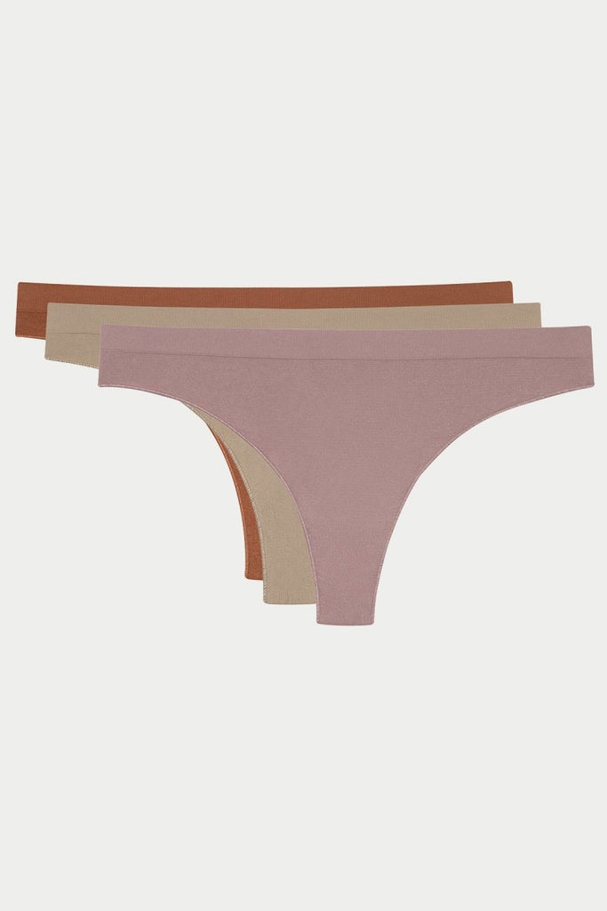 Fitilli Seamless Brezilya Modeli Külot - 3'lü Paket Mor-Bej-Kahverengi - Los Ojos