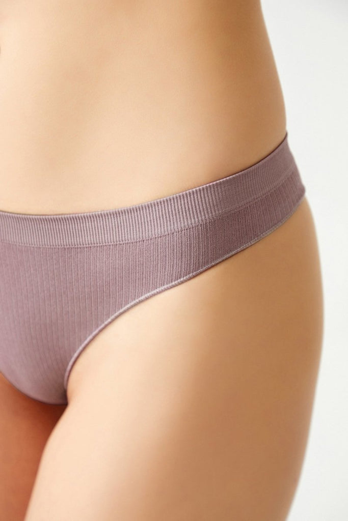 Fitilli Seamless Tanga Külot - 3'lü Paket Fitilli Mor-Bej-Kahverengi - Los Ojos