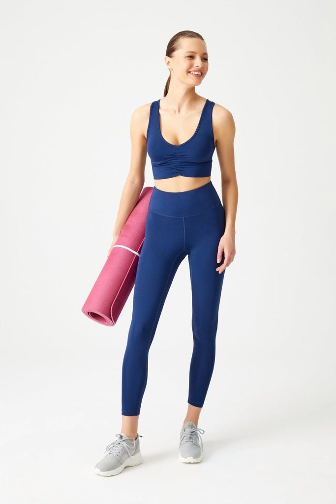 Hafif Destekli Kaplı Önü Büzgülü Crop Top Büstiyer Lacivert - Los Ojos