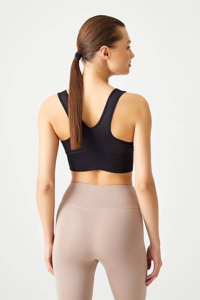 Hafif Destekli Kaplı Önü Büzgülü Crop Top Büstiyer Siyah - Los Ojos